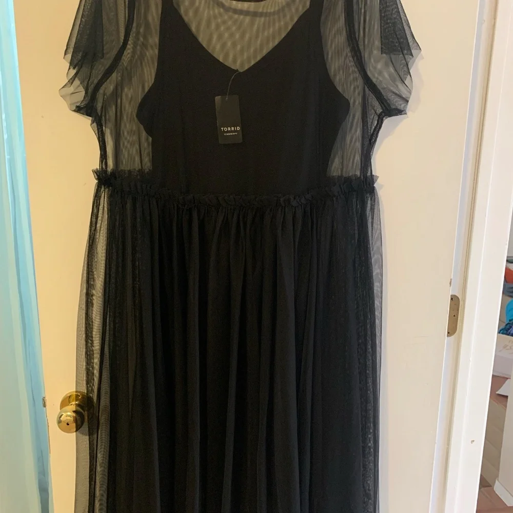 Torrid Black Mesh Midi Dress with Slip NWT Size 1 - Picture 3 of 4